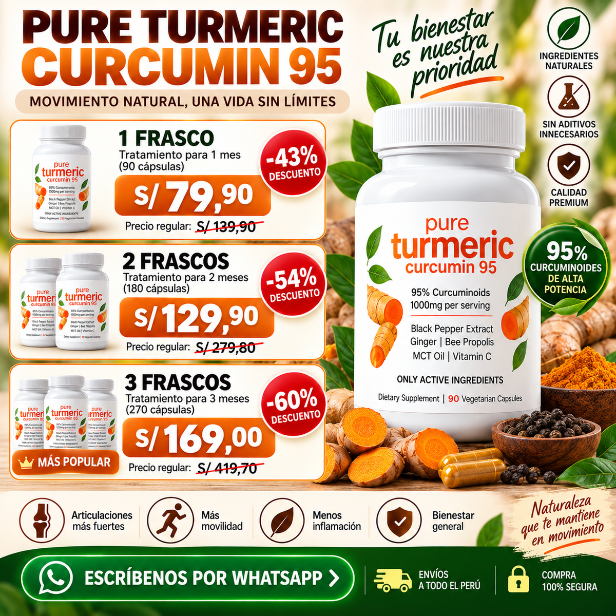 Pure Turmeric Curcumin 95 - precios y combos