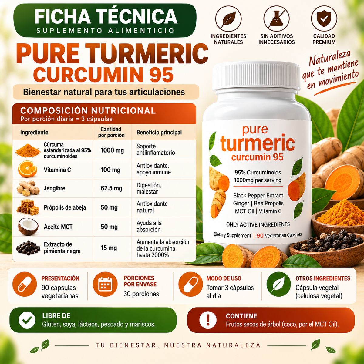 Pure Turmeric Curcumin 95 - ficha tecnica e ingredientes